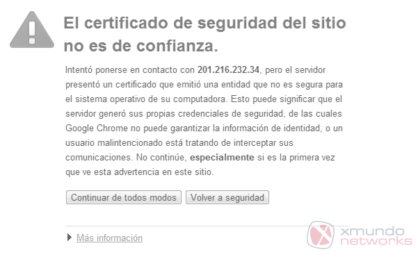 Google Chrome: "El certificado de seguridad del sitio no es de confianza"