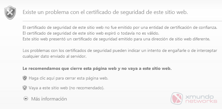 Internet Explorer - “Existe un problema con el certificado de seguridad de este sitio web”